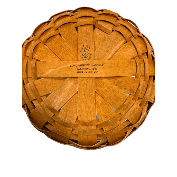 1993 Longaberger Button Basket w/2 Leather Handles Protector 7"RD x 3"H Vintage - Picture 3 of 3